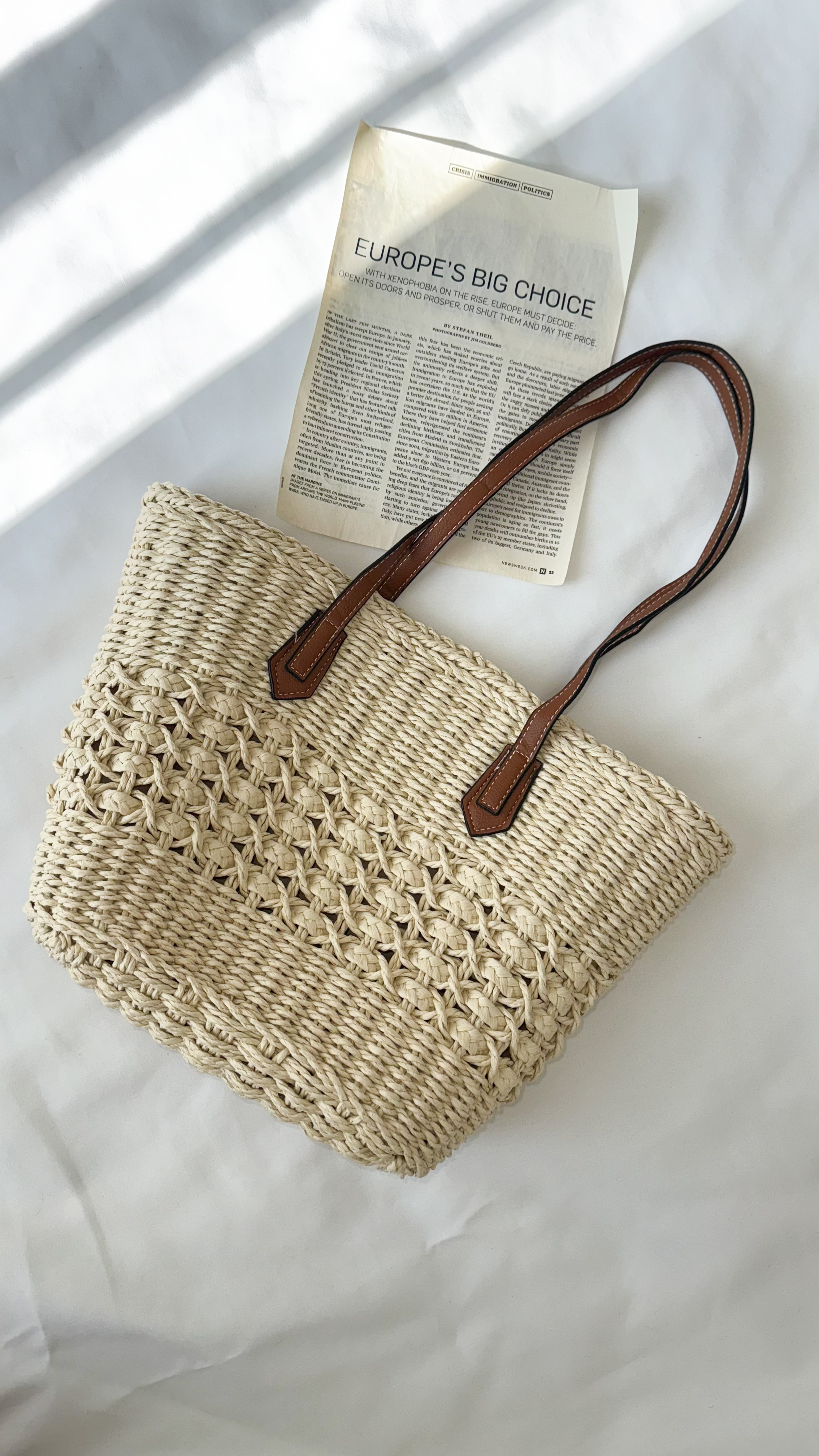 کیف حصیری چرمی